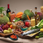 una tavola imbandita con gli alimenti della dieta mediterranea
