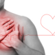 infarto miocardico acuto malattie cardiovascolari, un uomo con mano sul petto e delle line disegnano un cuore da un elettrocardiogramma