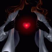 malattie cardiovascolari. vettore di donna con cuore disegnato su sfondo nero