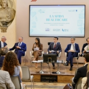 innovazione e competitività, convegno mesit. nella foto da sinistra: presidente aifa palù,presidente affari sociali camera deputati ugo cappellacci, giornalista sofia gorgoni, docente andrea grignolio, prof. diritto fares,