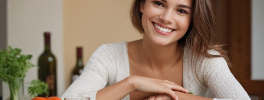 vegenuary, una donna sorride ha davanti a se un piatto di insalata