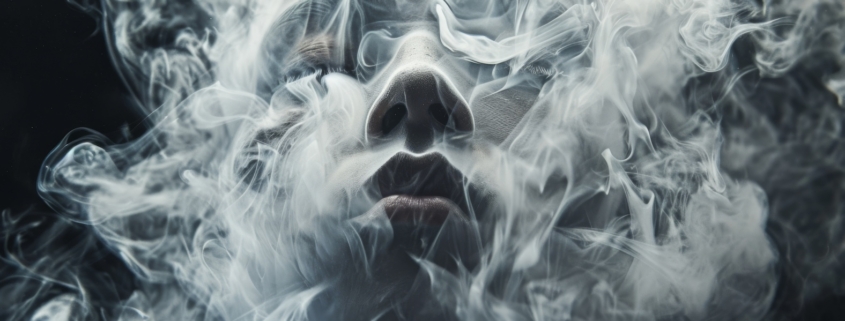 una nuvola di fumo avvolge il volto di una donna