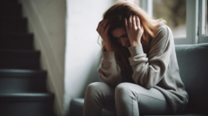 infermieri, una donna a casa mostra i segni della depressione