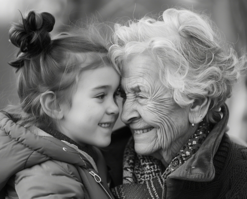 alzheimer: bimba e anziana in bianco e nero