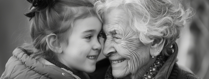 alzheimer: bimba e anziana in bianco e nero