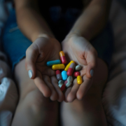 resistenza agli antibiotici, una donna tiene in mano diverse pillole