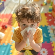 un bambino che si soffia il naso, sfatiamo i falsi miti del morbillo