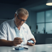 un medico con un dispositivo per il controllo del diabete