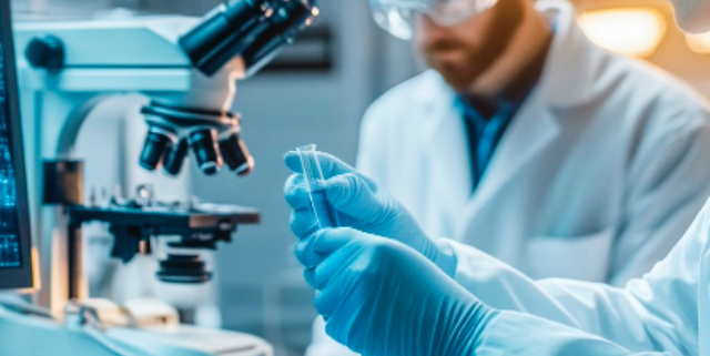 vaccino anticancro, due ricercatori lavorano al computer in un laboratorio