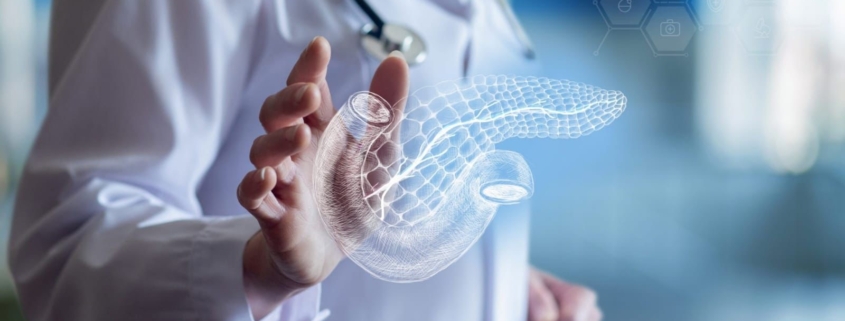 un medico ha tra le mani un’immagine in 3d del pancreas
