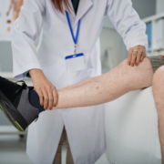 insufficienza venosa cronica: medico visita gambe del paziente