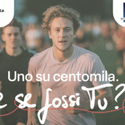 un ragazzo che corre una maratona nella locandina per la donazione del midollo osseo