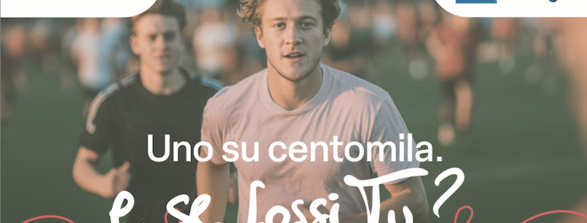 un ragazzo che corre una maratona nella locandina per la donazione del midollo osseo