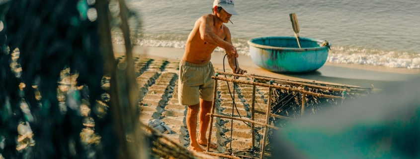 man, fisherman, beach, shore, fishing, nature, sea, mui ne, vietnam