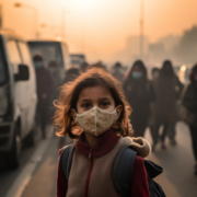 virus nipah, una bambina con la mascherina