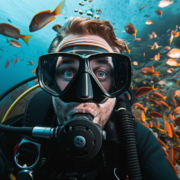 virus marino, un sub nuota a grande profinidità