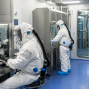 ebola, due ricercatori a lavoro