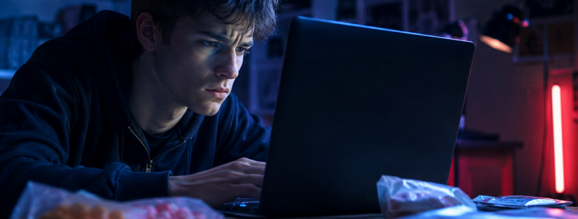 giovani e nuove droghe, un ragazzo naviga il dark web