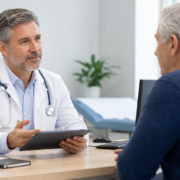 tumore alla prostata, medico e paziente durante un colloquio di prevenzione in ambulatorio