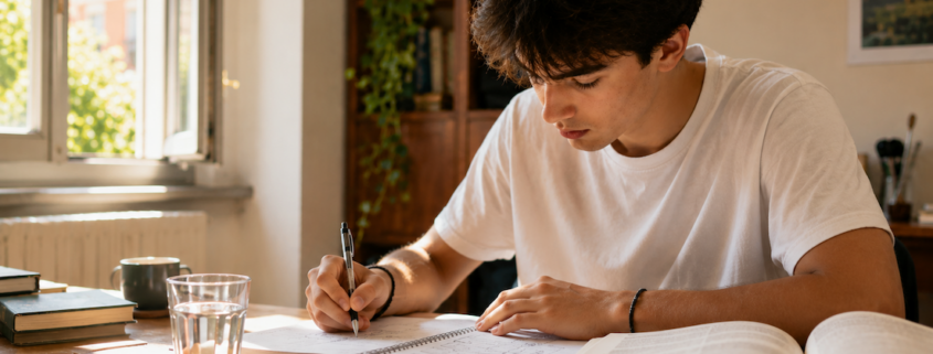 esami di maturità, un ragazzo intento a studiare