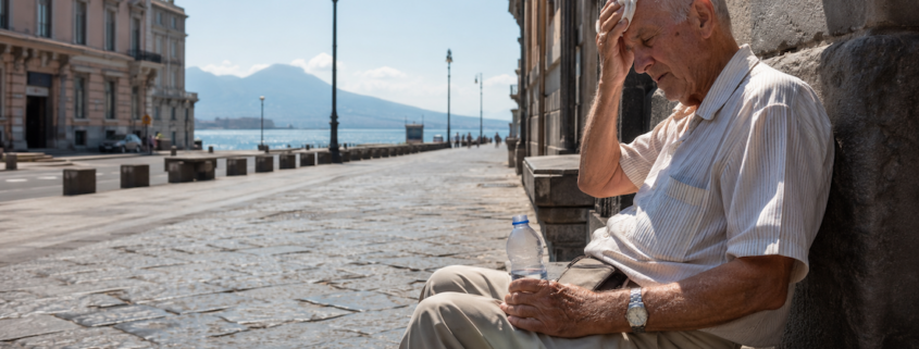 un uomo anziano soffre per il caldo intenso
