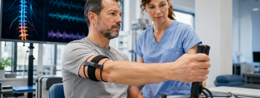 ictus, un uomo fa fisioterapia