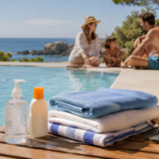 otiti, una foto generica di una famiglia a bordo piscina