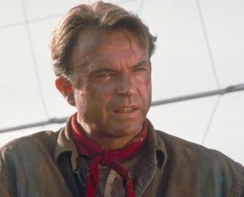 sam neill in una scena di jurassik parck