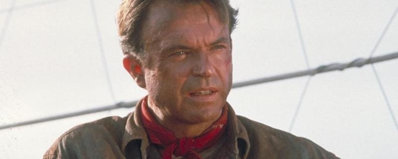 sam neill in una scena di jurassik parck