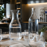 alcune bottiglie d'acqua al ristorante