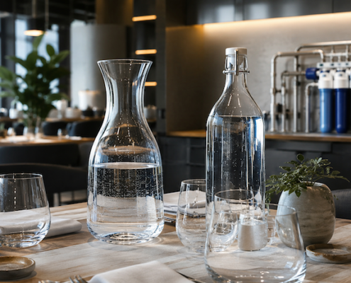 alcune bottiglie d'acqua al ristorante