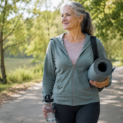 una donna in menopausa fa sport nel parco