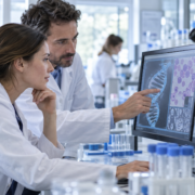 due ricercatori studiano la leucemia