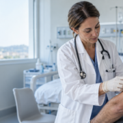 lebbra, una dottoressa fa una visita dermatologica