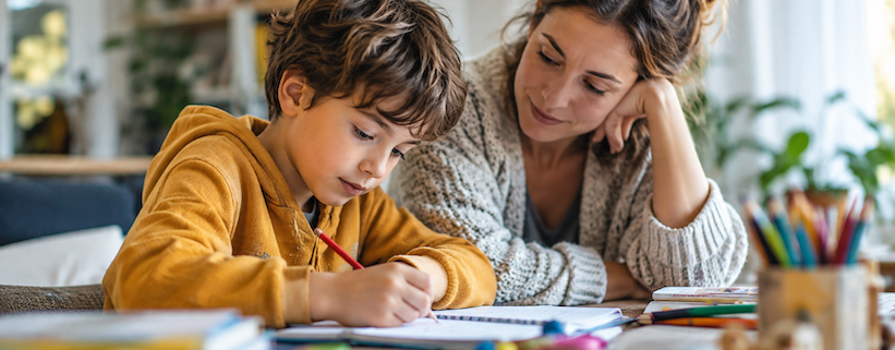 neurodivergenza, un bambino che studia con la mamma