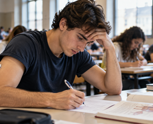 un ragazzo sotto stress a casua dell'esame