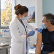 un uomo si sottopone al vaccino per l’influenza un uomo si sottopone al vaccino per l'influenza