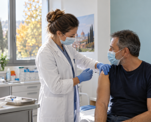 un uomo si sottopone al vaccino per l'influenza