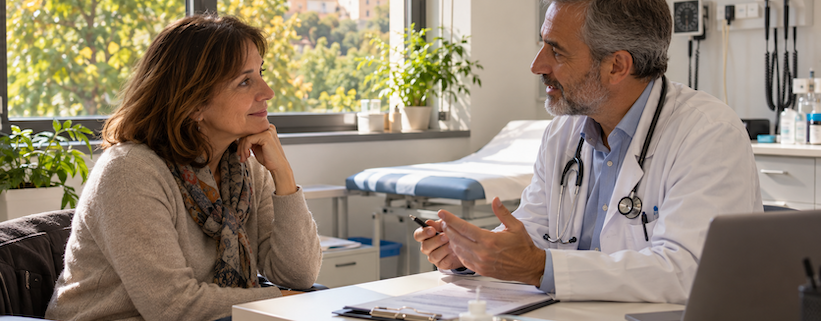 una donna si confronta con il medico sul tema dellinfluenza
