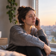 una donne depressacerca aiuto al telefono e pensa al suicidio