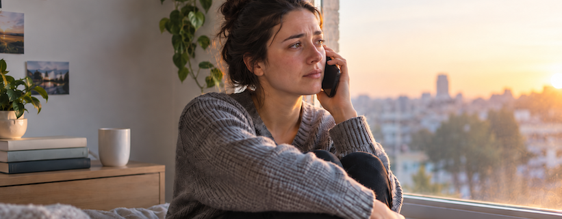 una donne depressacerca aiuto al telefono e pensa al suicidio