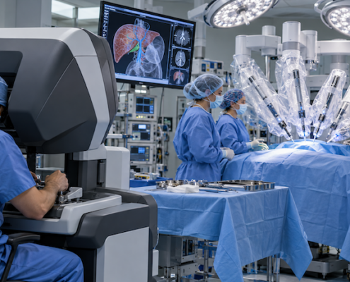 sala operatoria robotica all’avanguardia per la chirurgia oncologica
