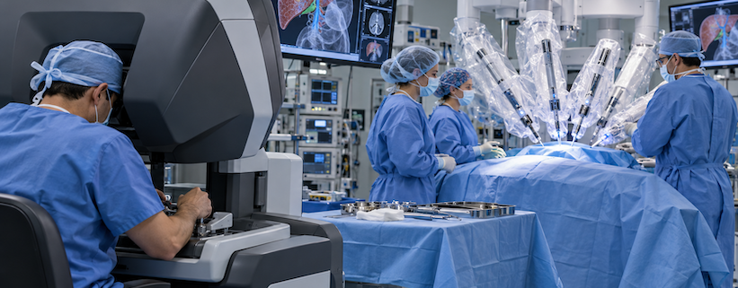 sala operatoria robotica all’avanguardia per la chirurgia oncologica